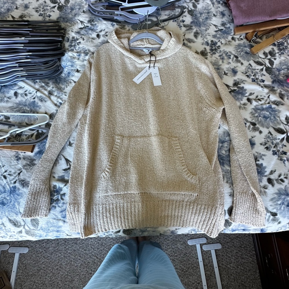Unsubscribed Tan Oversized Knit Hoodie Sweater | Cozy Neutral | Women’s Medium - Picture 11 of 12